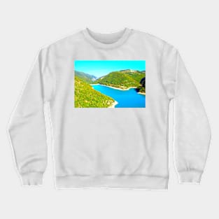 Scene from Lago di Fiastra with blue waters Crewneck Sweatshirt